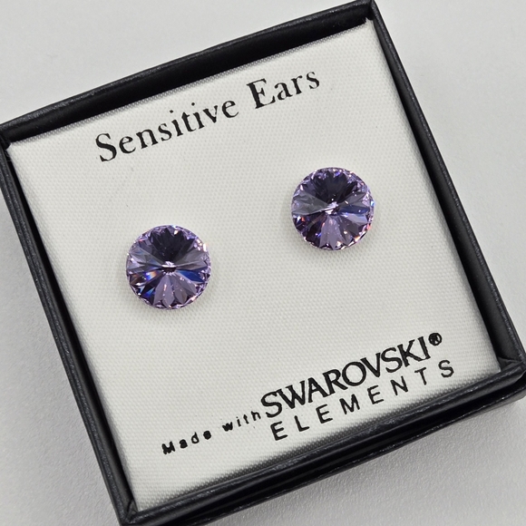 Amethyst Purple Stud Earrings Made W  Swarovski Crystals Silver Overlay - Picture 1 of 5